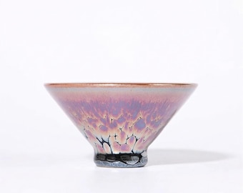 Handmade Jian Zhan Cup | Purple Gold Tenmoku Tea Bowl, Hand-Carved Flower Master Cup