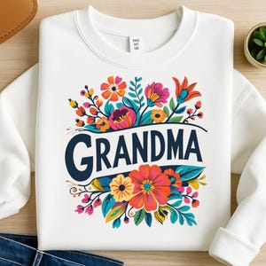 Grandma Floral PNG, Mother&#39;s Day Png, Colorful Boho Flowers Digital Download, Sublimation Design for Grandma Gifts, Grandma Png, Grandma Art