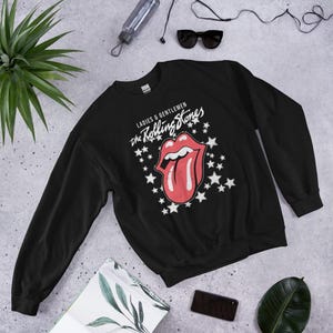 Getailleerd sweatshirt The Rolling Stones Stars – Official Licensed Vintage Rock Trui met ronde hals, Tongue & Lips-logo, uniseks shirt met zwarte band