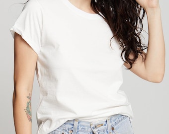 White Fitted T-Shirt – Classic Cotton Tee with Rolled Sleeves | Minimalist Wardrobe Essential | LA Designed