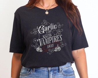 Garlic & Vampire Shirt Garlic Shirts Vampires Shirt Vampire Shirt Nosfertu Summerween Shirt Gothic Clothes Monster Hunter Dracula Shirt