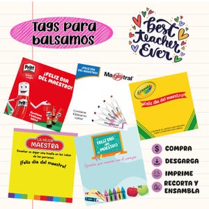 Lip balm tags, cute Teacher's Day gift cards - 5 designs - Digital download