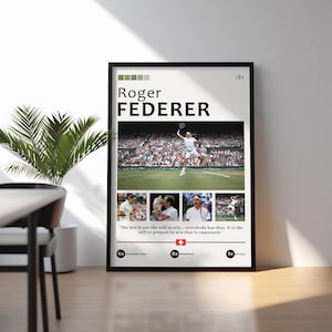 Pôster de Roger Federer / Pôster de tênis / Impressão artística de tênis / Decoração digital para casa / Wimbledon / Pôster do Aberto da Austrália / Impressões digitais