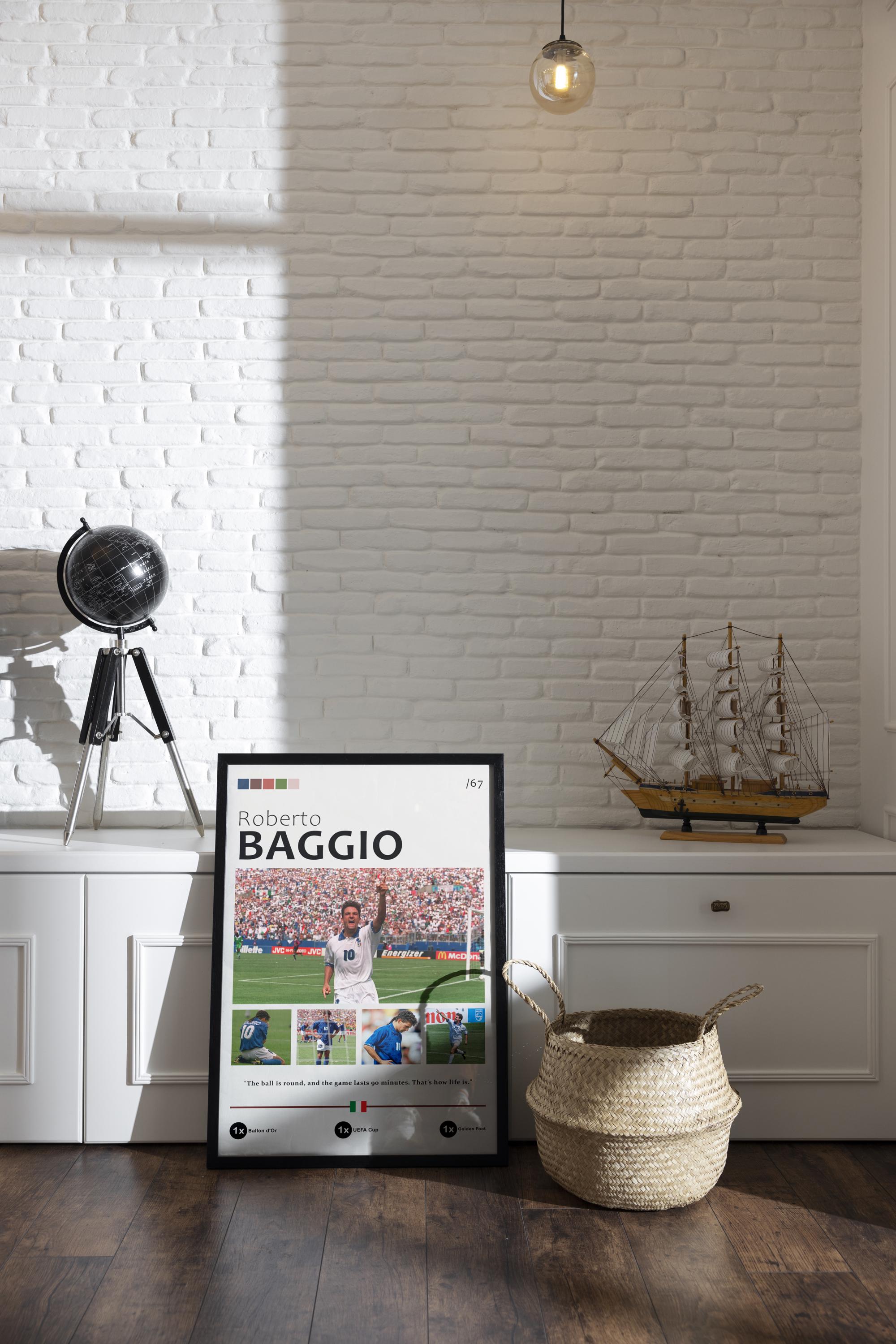 Roberto Baggio Signiertes Foto Mit Passepartout - Gedrucktes Autogramm Des Fußball-Legende