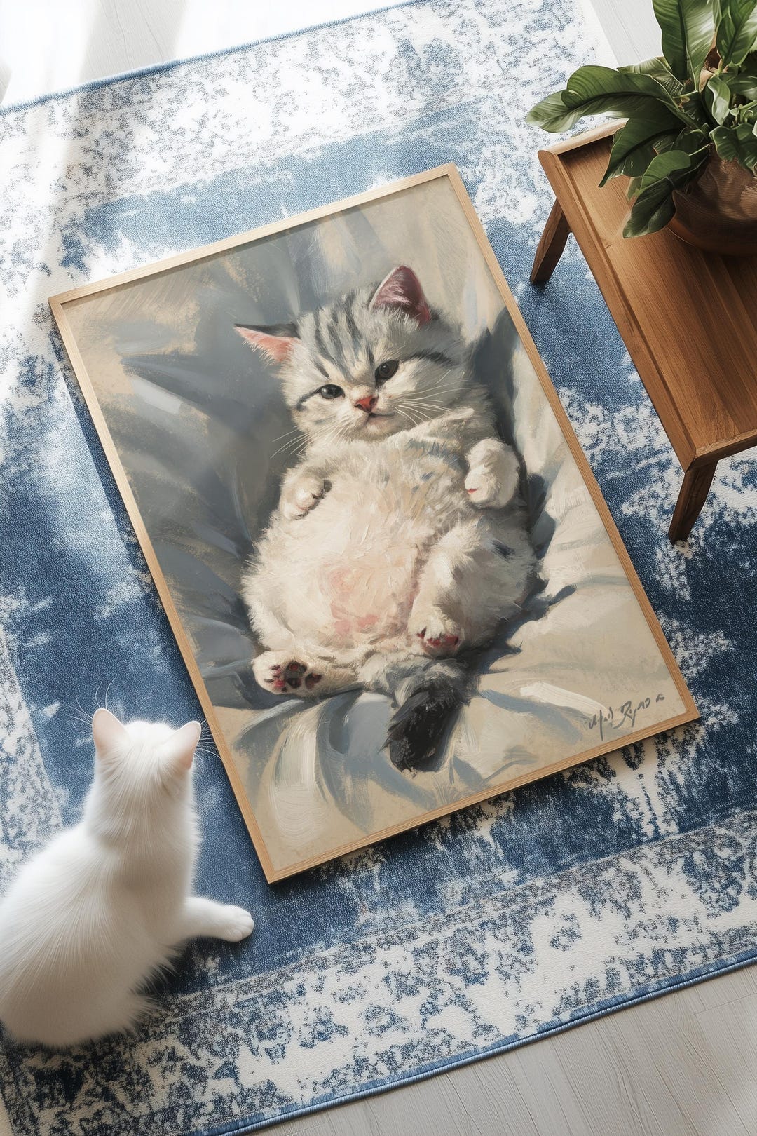 Fluffy White Kitten Art Print, Cute Baby Cat Wall Art, Nursery Animal ...