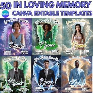 50 In Loving Memory Editable Canva Template Bundle, Funeral & Remembrance Canva Memorial T-shirt designs