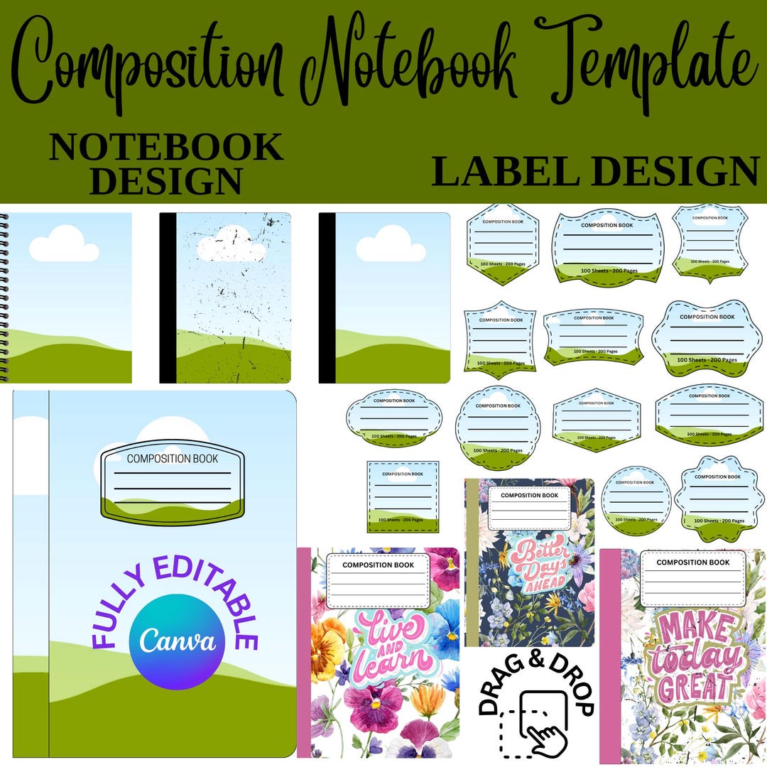 Canva Editable Composition Notebook Cover Template: Back to School DIY ...