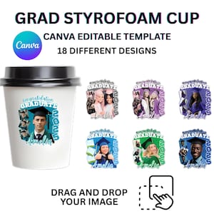Graduation Styrofoam Cup Template Bundle, Graduation Cup Stickers Template, Graduation Party Cup Template, Customizable Styrofoam Cup Design