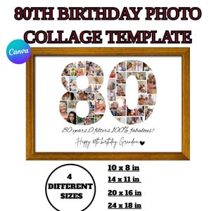 80th Birthday Photo Collage Template, Personalized 80th Birthday Gift for Grandma, Grandpa, Number Collage, Dad Gift, Birthday Gift, Canva