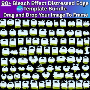 Bleach Effect Distressed Edge Template Bundle: 90+ PNG Overlays (Digital Download