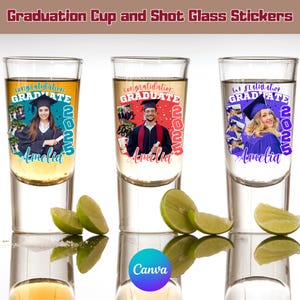 Graduation Party Cup & Shot Glass Stickers: Editable Canva Template (Digital Download))