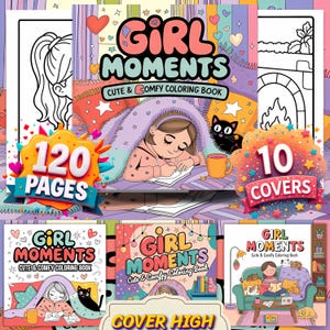 Cozy Coloring book, 120 bold and easy pages,  Cozy Girl Moments Coloring Pages, digital download, PNG, PNG, relaxing and fun,