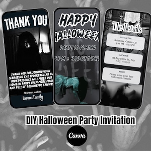 Creepy Gothic Halloween Party Invitation: Editable Canva Template