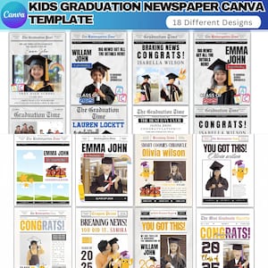 18歳以上向け編集可能な子供向け新聞卒業式Canvaテンプレート、幼稚園卒業式テンプレート、小学校卒業式、マネーカード、2025年度卒業式