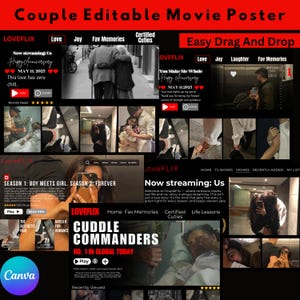 Jahrestagsgeschenk für Sie oder Ihn, benutzerdefiniertes Paarposter zum Thema TV, digitale Canva-Vorlage als Geschenk für Freunde oder Freundin