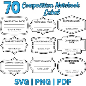 70 Composition Book Label Bundle, Composition Notebook Labels, Composition Book svg, Notebook cover print,Teacher gift,Notebook Template