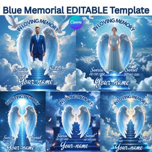 In loving Memory, Blue Memorial EDITABLE Template Stairs to Heaven, RIP design, Funeral Shirt Design, Instant Download