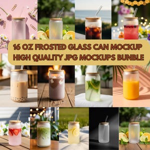 16 oz Glass can mockup bundle JPG Mockups Sipper glass mockup Libbey glass mockups Glass tumbler mock up