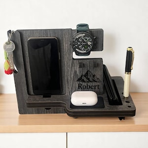 Personalized docking station,perfect for Birthday gift for husband, Personalized Wooden Organizer, Wood Docking Station for Men