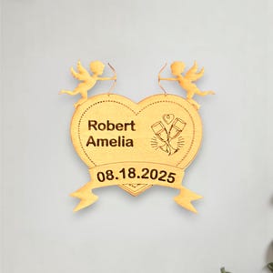 Custom Wooden Wedding Magnet with Names and Date, Custom Laser Engraved Heart Favor, Rustic Save the Date Gift, 2.5x2.5 Inch Keepsake