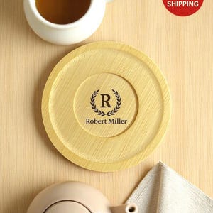 Personalized Bamboo Drink Coaster with Name Engraving – Custom 9x9cm (3.54x3.54in) Eco-Friendly Wooden Tea or Coffee Cup Holder