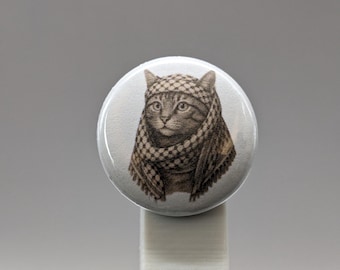 Keffiyeh Cat – Black or White Background – 1" Button (Design 3) – Stand with Palestine Series