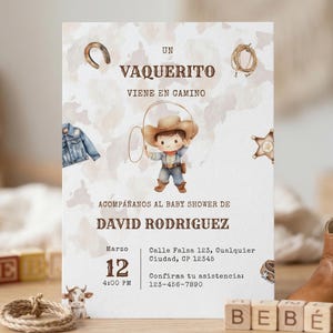 Cowboy baby shower invitation spanish | Cute Editable Invite | Western Theme for Your Little Vaquerito's Party! - ESP01