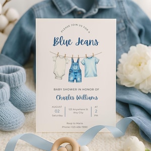 Blue jean baby shower evite | Editable Denim Invitation | Boy Baby Shower Invite | Digital Template for Kids | Customizable Invitation BBS14