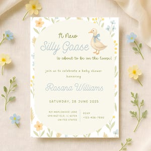 Silly Goose Baby Shower Sage Gingham | Sage Green Gingham Printable Decor | Gender Neutral Baby Shower Template | Digital Download -  BBS11