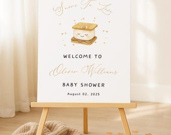 Placa de boas-vindas para chá de bebê S'more to Love: tema S'mores para impressão, gênero neutro, BBS13