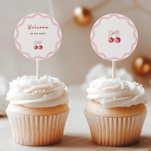 Kirsche oben Babypartyanhänger, sie ist die Kirsche oben Kuchendeckel, Babypartytortendekoration, bearbeitbare, druckbare Vorlage - BBS05