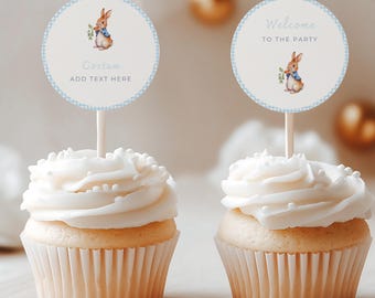 Blue bunny cake topper | Cute Bunny Decoration for Baby Shower Cake Decor | Peter Rabbit Theme | Printable Decor | Instant Download - BBS01