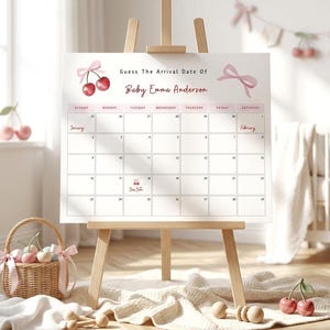 Guess the arrival date board | Activities for Girl Baby Showers | Cherry Theme Games | Customizable Due Date Game | Digital Download - BBS05