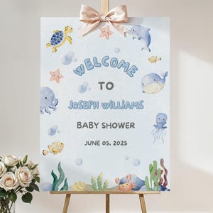 Under the sea baby shower welcome sign | Editable Ocean Animals Decor | Nautical Theme | Printable Template | Ocean Theme Template - BBS02