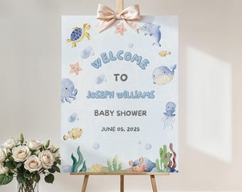 Under the sea baby shower welcome sign | Editable Ocean Animals Decor | Nautical Theme | Printable Template | Ocean Theme Template - BBS02