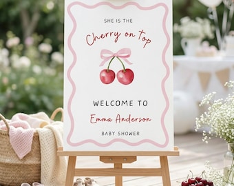 Welcome To Baby Shower Sign She Is The Cherry On Top Theme, Editable Template, Digital Download - BBS05