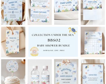 Sea You Soon Baby Shower Bundle, Coastal Editable Invitations & Games, Beach Decor, Digital Download Template - BBS02