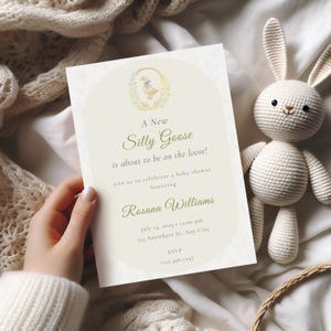 Silly goose baby shower invitation set | Editable Gender Neutral Floral Invite | Printable Party Decor Bundle | Fun Goose Theme - BBS11