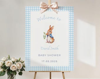 Irgendein Hase ist auf dem Weg Willkommensschild, Süßes Hasendekor, Druckbare Frühlingsdekoration, Frühlings-Babypartydekor, Bearbeitbare Vorlage - BBS01