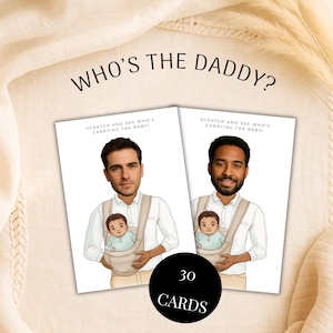 Wie heeft er een babyshowerspel | Afdrukbaar krasspel | Vind de vader-game | Bewerkbaar babyshowerplezier | Digitale download Kras eruit