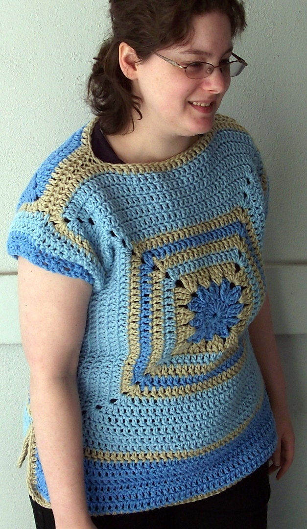 Crochet Pattern Short Sleeve Sweater Granny Square and Boat Neck PDF Pattern Etsy