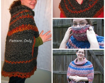 PDF Crochet Pattern Unique Crochet Cowl Poncho with Ponchette Pattern Bonus