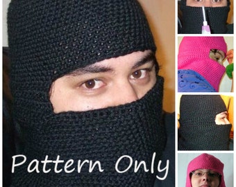 Crochet Balaclava, Riding hood, Ski Mask, Ninja Mask Pattern PDF