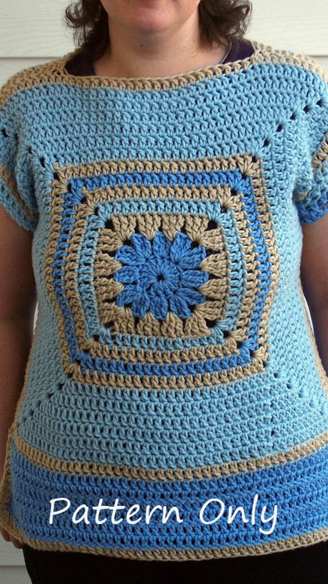 Crochet Pattern Short Sleeve Sweater Granny Square and Boat Neck PDF Pattern Etsy