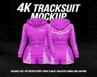 Women Tracksuit Mockup PSD – Cropped Hoodie Shorts Set (4K Download)