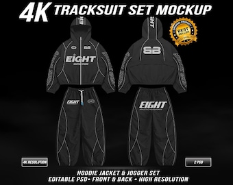 4K Tracksuit Mockup Bundle PSD – Hoodie Jacket & Jogger Set (Digital Download)