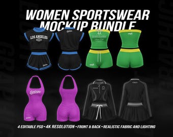 Lot de maquettes de vêtements de sport pour femmes, ensemble de vêtements de sport PSD, short de survêtement à capuche (4K)
