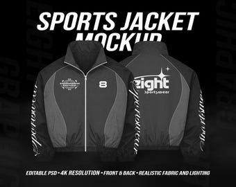 Sports Jacket Mockup PSD – Front & Back Track Jacket Template (Digital Download)