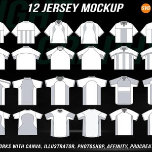 12 Football Jersey Templates, Editable Sports Uniform Design (SVG AI PNG), Soccer Jersey Mockup