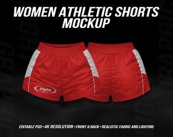4K Women Shorts Mockup PSD – Athletic Shorts – Front & Back View – Editable Sportswear Activewear Template